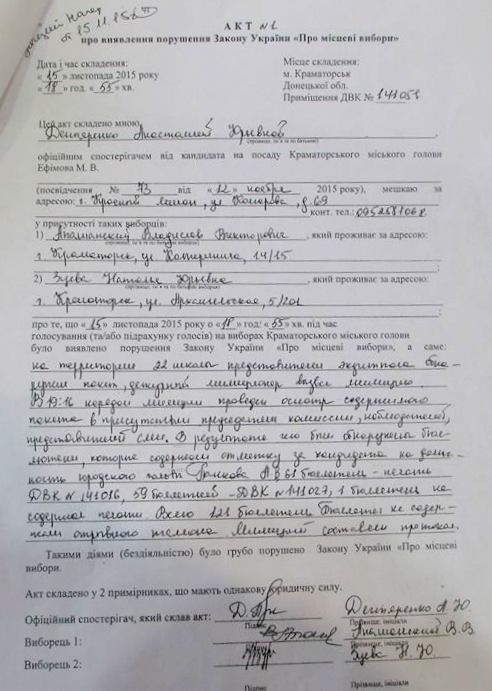 Kramatorsk akt pro porushennia vid sposterigacha Efimova 1