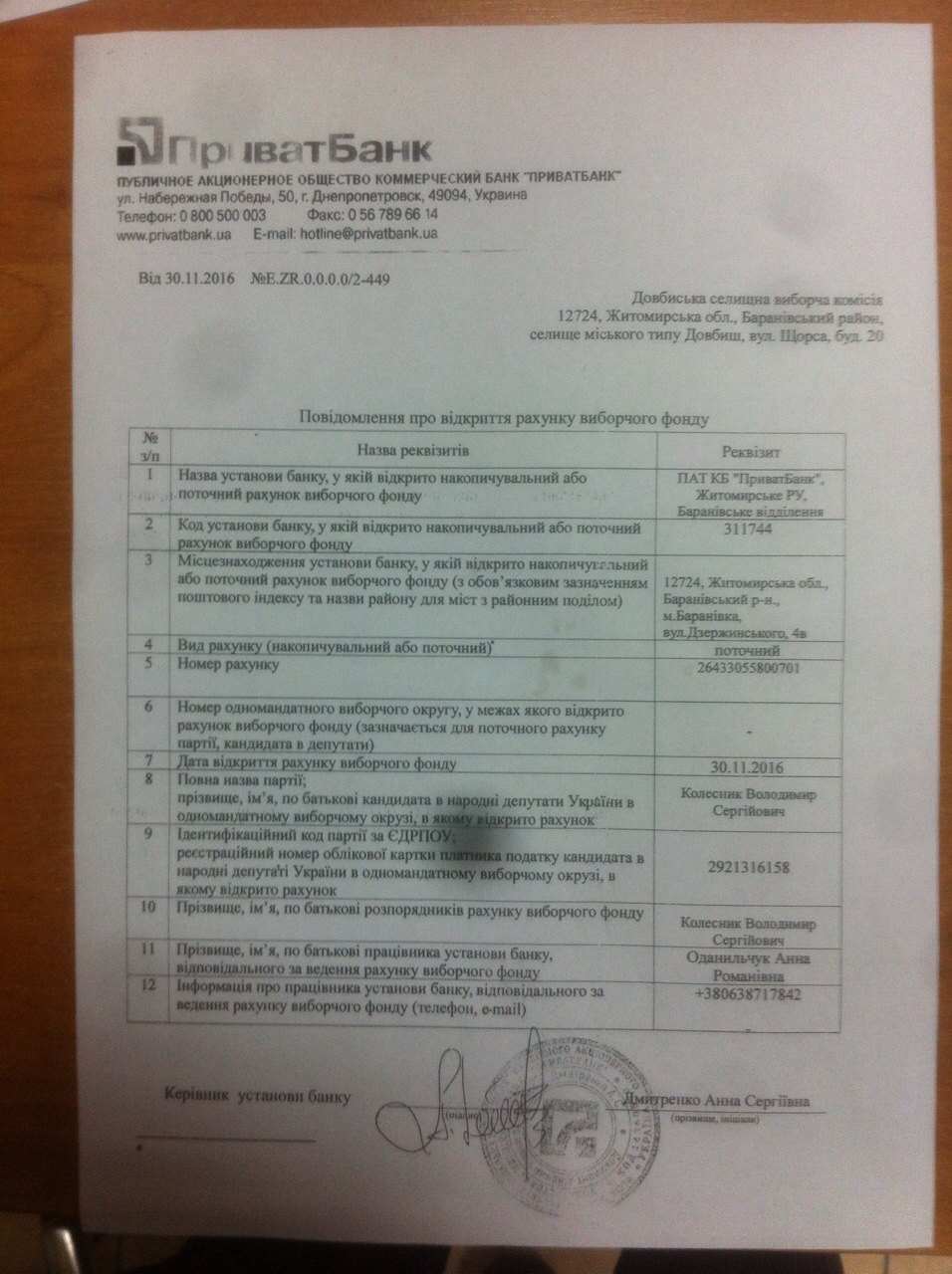 povidomlennia rahunok